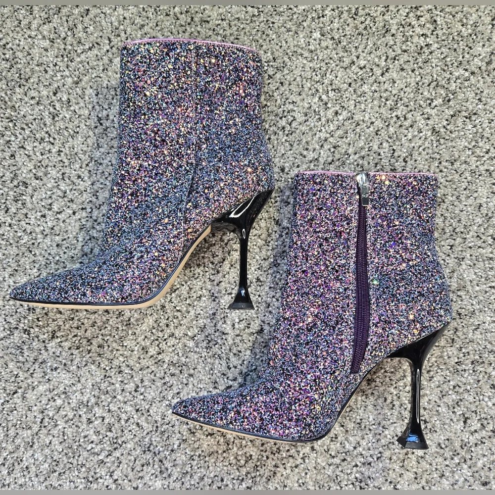 Marc Fisher Stolla Size 8.5 Purple Glitter Booties Womens EUC - Picture 3 of 13